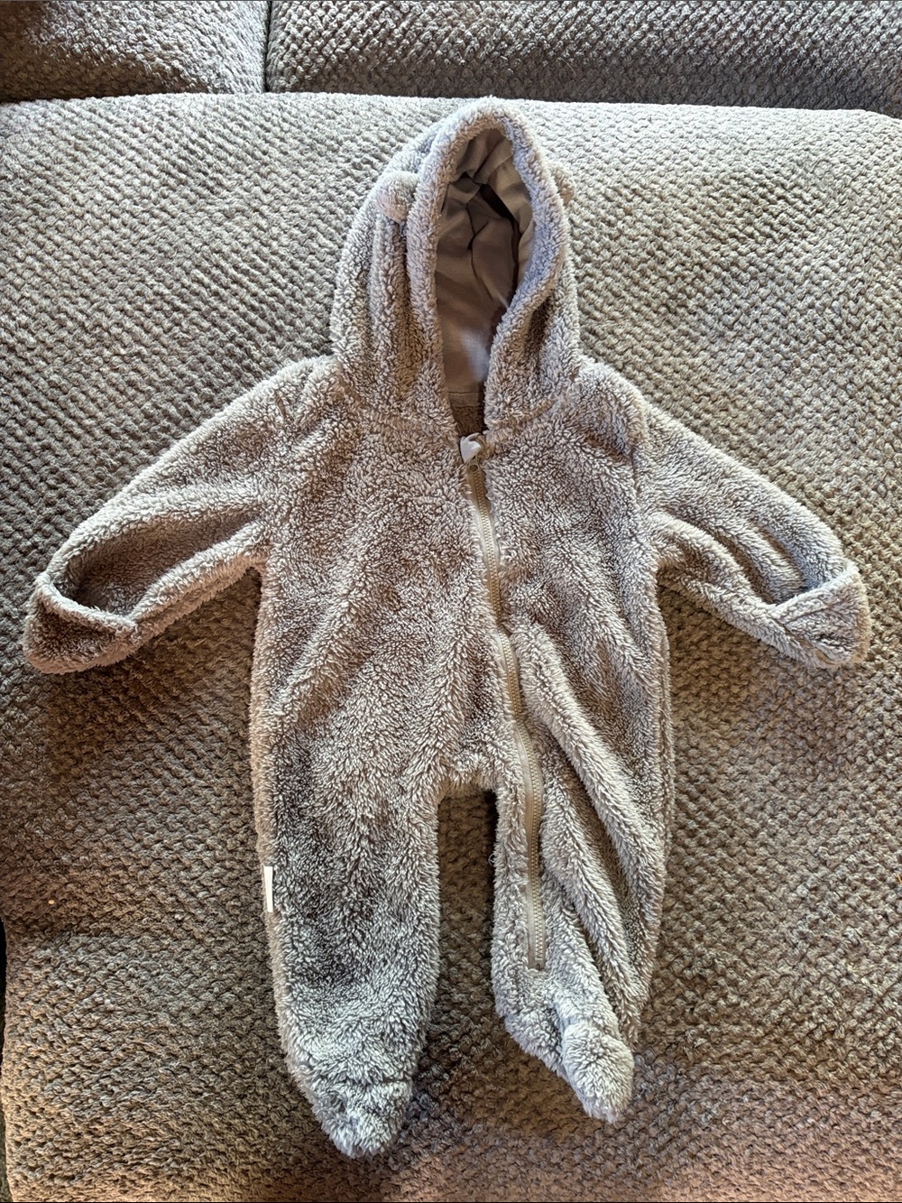 Cozy Hooded Fleece One-Piece in Light Gray